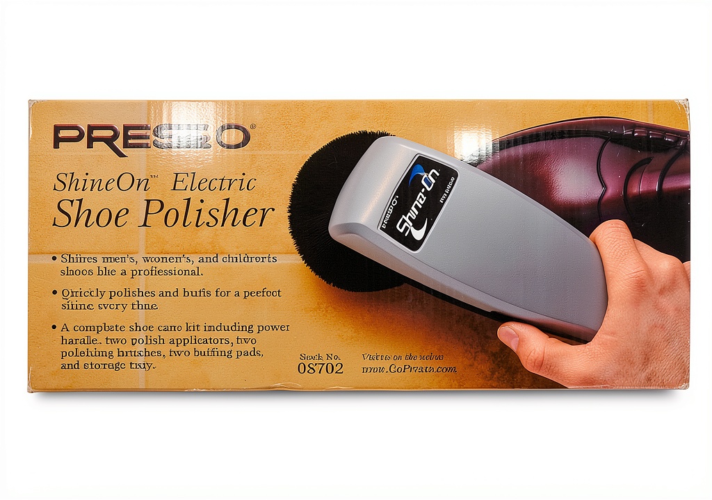 Presto electric shoe polisher in use on a leather shoe