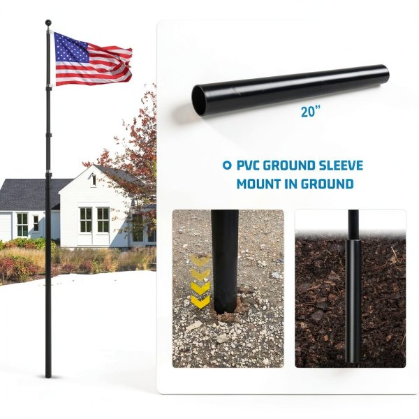 Telescopic Flag Pole NELXINJO 20ft Extra Thick Outdoor Black 3x5 Flag-4