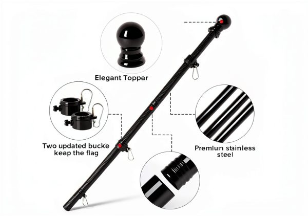 RSOTC Stainless Steel Outdoor Flag Pole 6ft Black Tangle Free-2