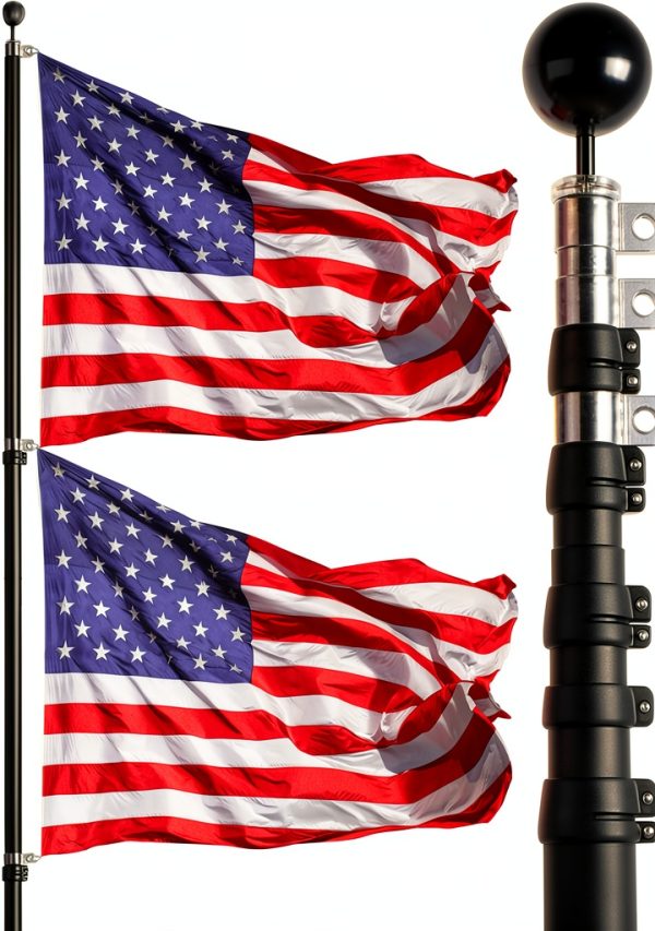 Telescopic Flag Pole NELXINJO 20ft Extra Thick Outdoor Black 3x5 Flag-0