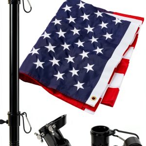 American Flag and Flag Pole for House Outside, 5ft Heavy Duty Flag Poles Kit with 3x5 Embroidered USA Flag, Tangle Free Steel Black Flag Pole with Bracket for Residential, Commercial, Outdoors Garden-0