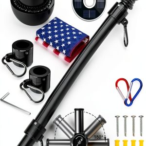 Flag Pole Kit ZMTECH 5FT Solar Light with American Flag Black-0