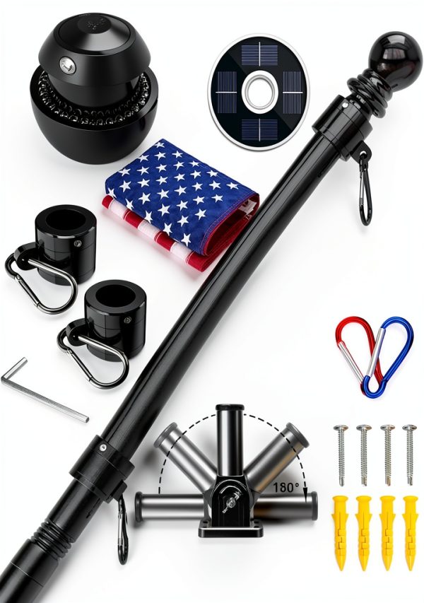 Flag Pole Kit ZMTECH 5FT Solar Light with American Flag Black-0