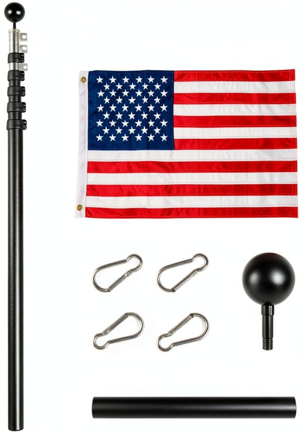 Telescopic Flag Pole NELXINJO 20ft Extra Thick Outdoor Black 3x5 Flag-1