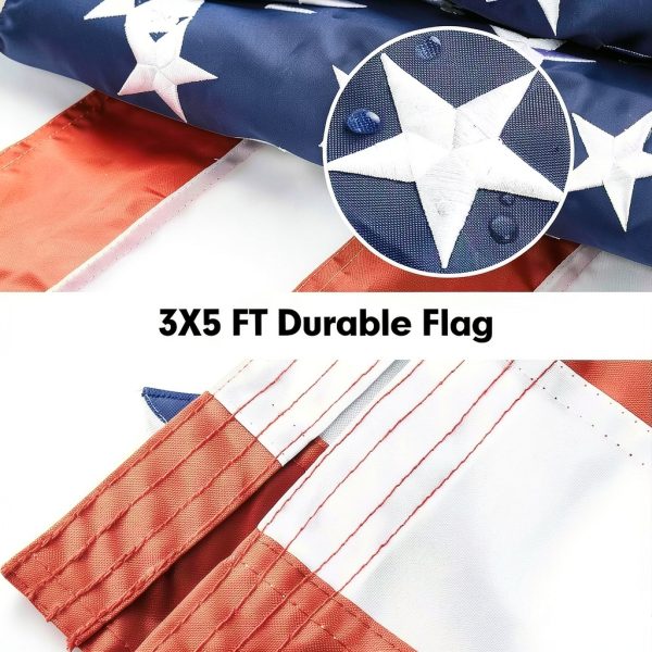 American Flag and Flag Pole for House Outside, 5ft Heavy Duty Flag Poles Kit with 3x5 Embroidered USA Flag, Tangle Free Steel Black Flag Pole with Bracket for Residential, Commercial, Outdoors Garden-2
