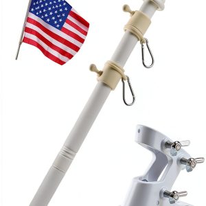 Barcetine 5ft Stainless Steel Flag Pole for House, Tangle Free Design with Two-Position Bracket, White, for 3x5 American Flag, Outdoor Use-0