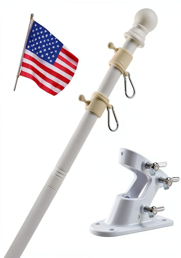 Barcetine 5ft Stainless Steel Flag Pole for House, Tangle Free Design with Two-Position Bracket, White, for 3x5 American Flag, Outdoor Use-0