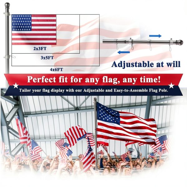 PHITRIC Flag Pole, Tangle Free Spinning Stainless Steel Rustproof Flagpole for 3x5 Sports Fan Outdoor Flags for Outside House (Silver, 5FT, Without Bracket)-3