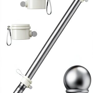 PHITRIC Flag Pole, Tangle Free Spinning Stainless Steel Rustproof Flagpole for 3x5 Sports Fan Outdoor Flags for Outside House (Silver, 5FT, Without Bracket)-0
