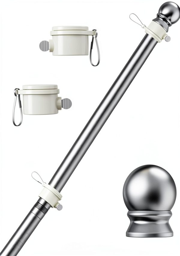 PHITRIC Flag Pole, Tangle Free Spinning Stainless Steel Rustproof Flagpole for 3x5 Sports Fan Outdoor Flags for Outside House (Silver, 5FT, Without Bracket)-0