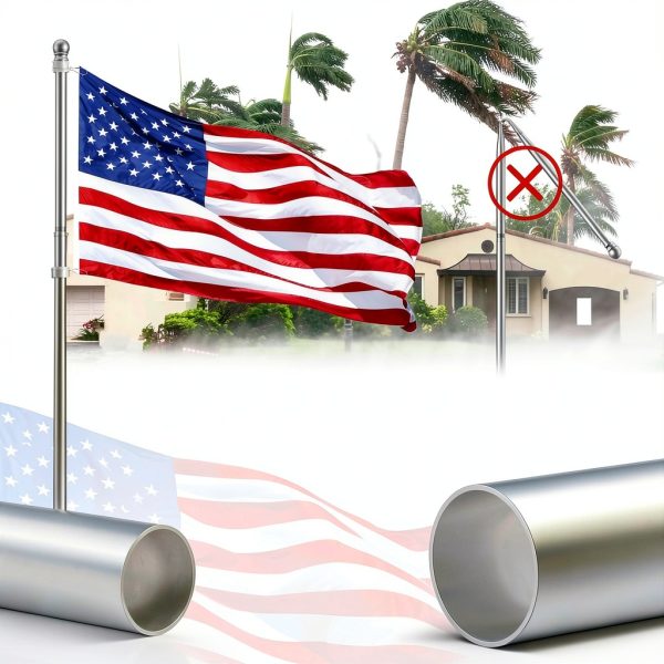 PHITRIC Flag Pole, Tangle Free Spinning Stainless Steel Rustproof Flagpole for 3x5 Sports Fan Outdoor Flags for Outside House (Silver, 5FT, Without Bracket)-2