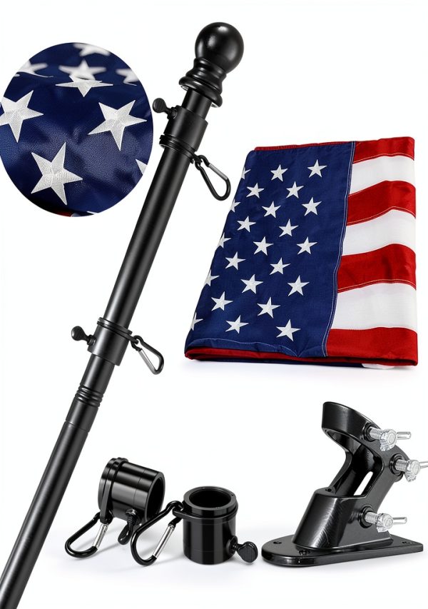Barcetine American Flag with Pole - Includes 5ft Heavy Duty Flag Pole Holder for Outside House,3x5 Embroidered US Flag and Wall Mount Bracket,Tangle Free Flagpoles Kit for Porch,Garage,Outdoor-0