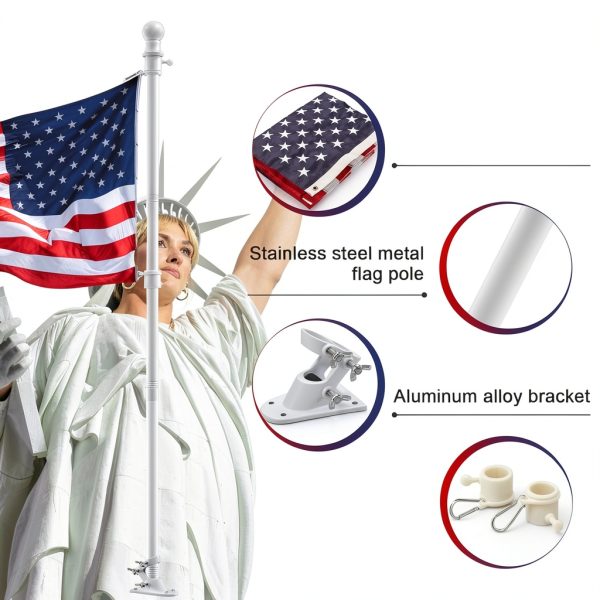 Flag Pole Kit with 3x5 American Flag – LAKEROD Stainless Steel 5ft-1