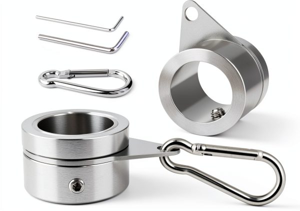 Flag Pole Rings 2 Pack 360° Rotating Mount with Carabiner Silver 1in-0