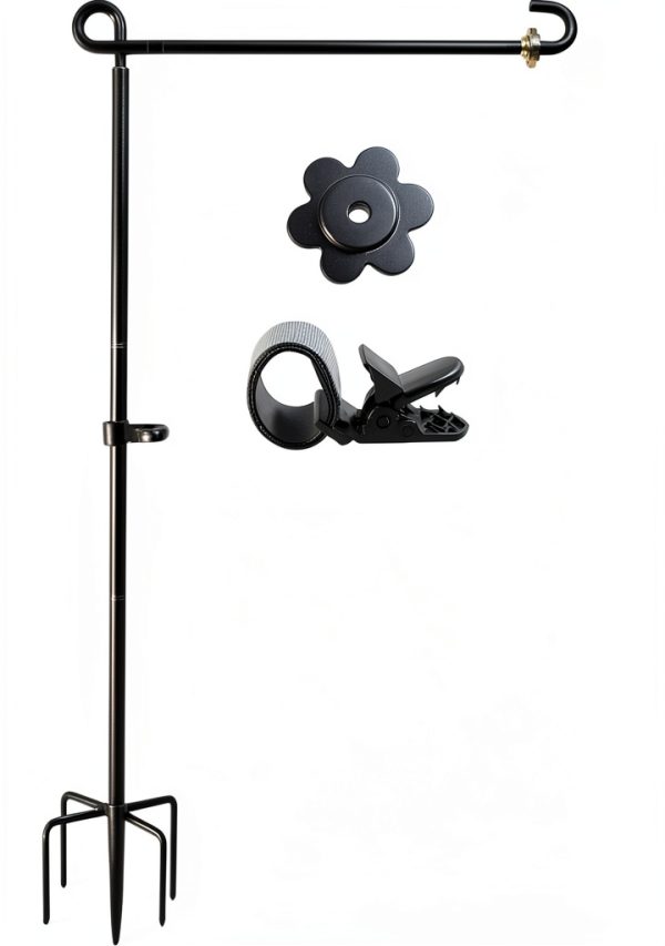 LCCBRO Garden Flag Stand Holder Pole with 5 Prong Base for Outside Double Flag, More Stable Yard Flag Stand Weather Proof, for Small Garden Flags 12 x 18, Holds Flags up to 13" Wide-0