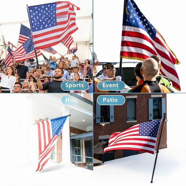 Barcetine Black Flag Poles 5ft Heavy‑Duty Metal Tangle‑Free Flagpole-6