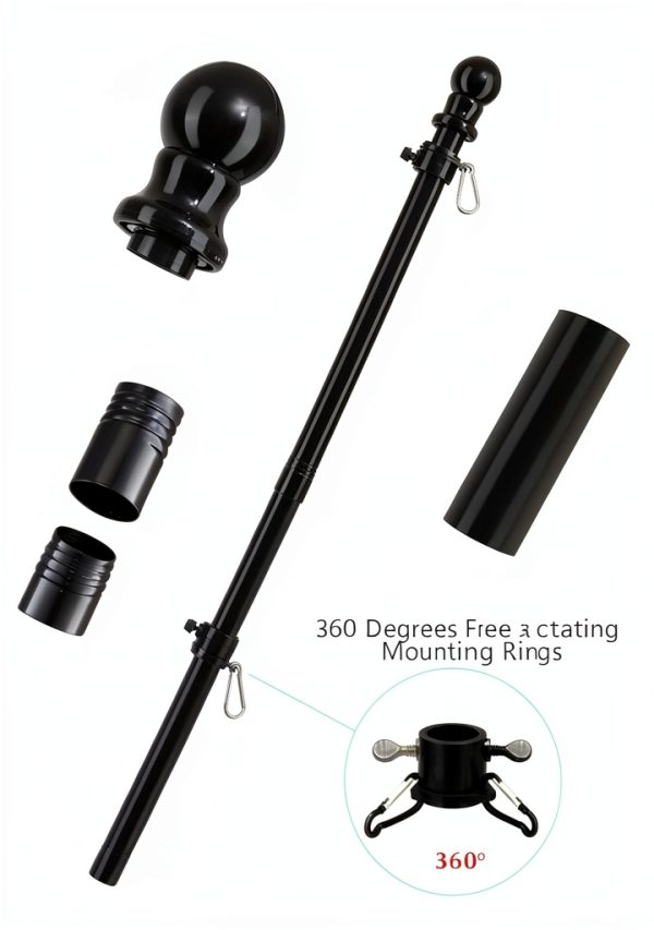 Barcetine Black Flag Poles 5ft Heavy‑Duty Metal Tangle‑Free Flagpole-5