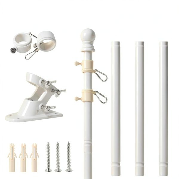 Barcetine 5ft Stainless Steel Flag Pole for House, Tangle Free Design with Two-Position Bracket, White, for 3x5 American Flag, Outdoor Use-5