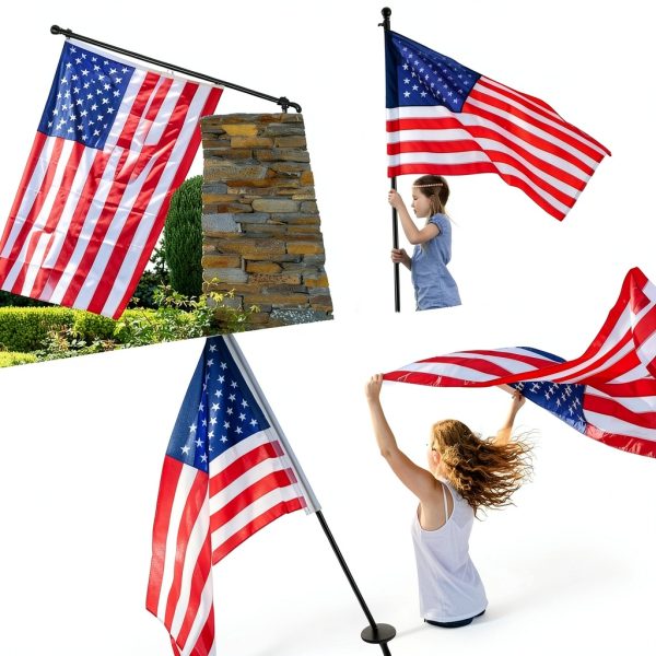Barcetine American Flag with Pole - Includes 5ft Heavy Duty Flag Pole Holder for Outside House,3x5 Embroidered US Flag and Wall Mount Bracket,Tangle Free Flagpoles Kit for Porch,Garage,Outdoor-6